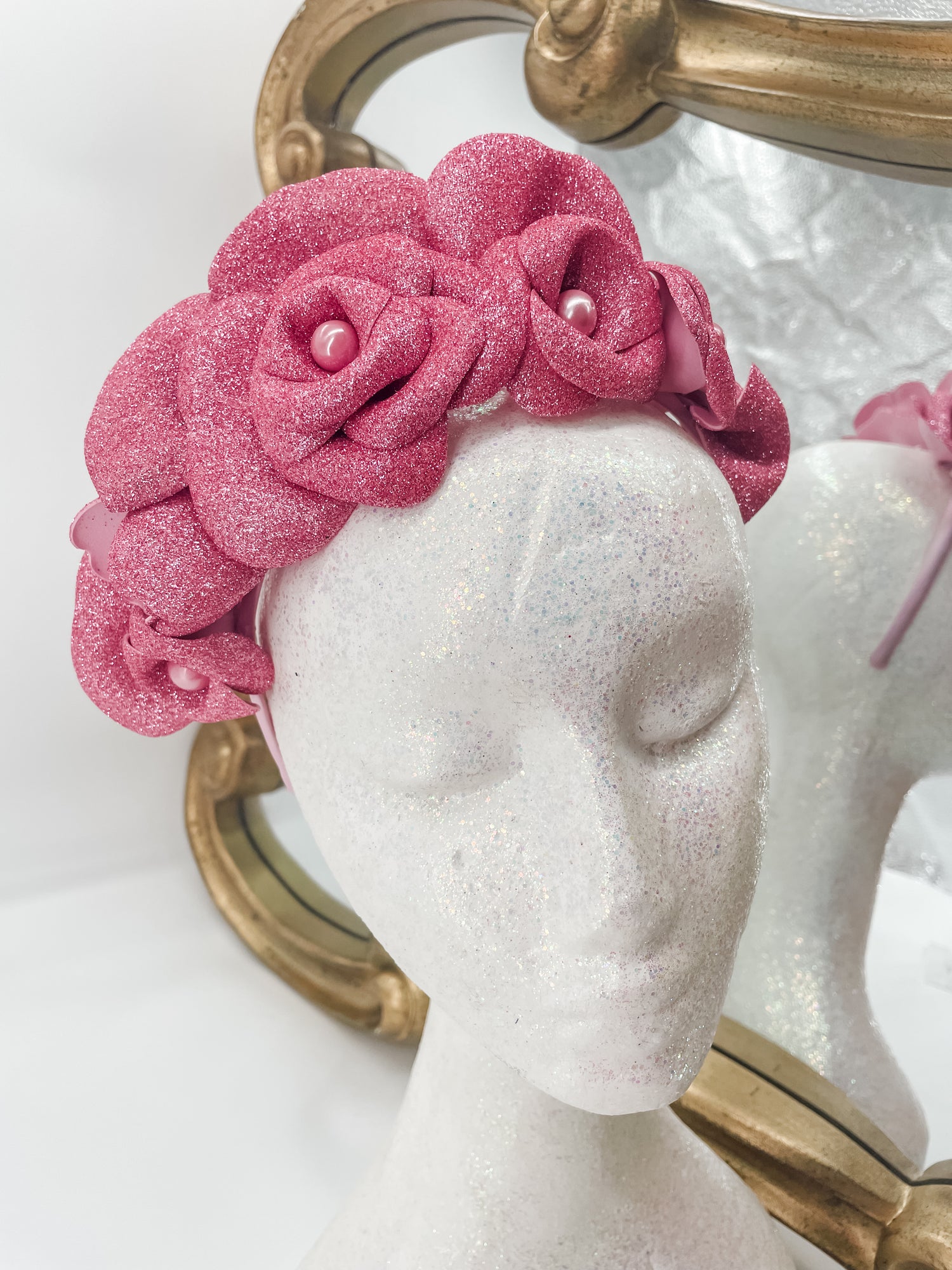 Pink sparkle floral fascinator