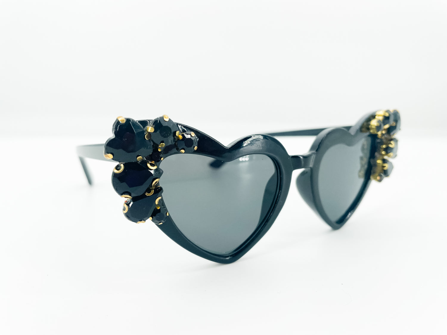 KIDS SIZE Black diamonte heart Sunglasses