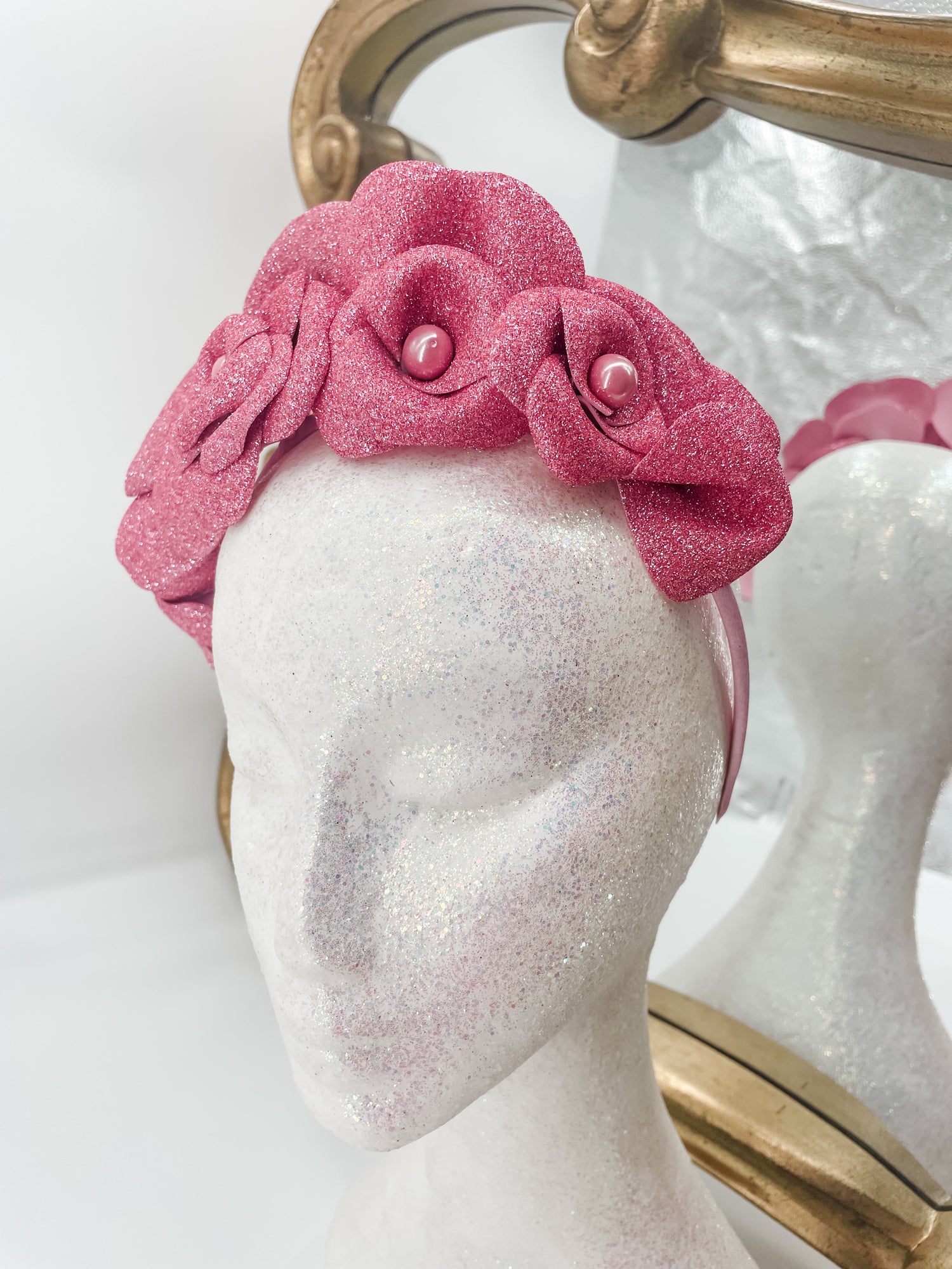 Pink sparkle floral fascinator