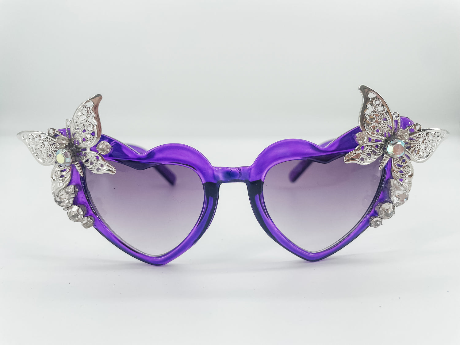 KIDS Silver butterfly and purple heart Sunglasses