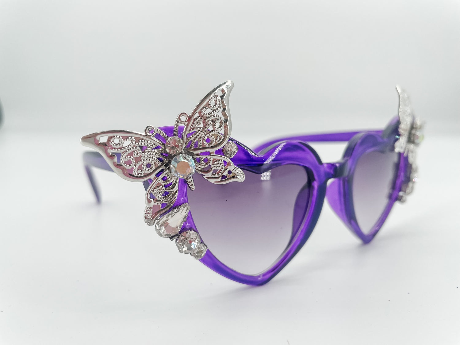 KIDS Silver butterfly and purple heart Sunglasses